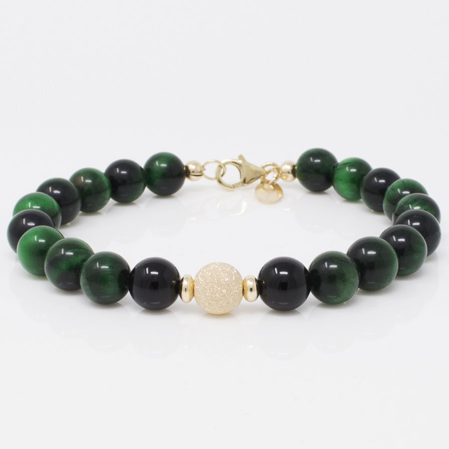 NATURAL GREEN ONYX BRACELET ALONG WITH SPAKLING GOLD STARDUST BEAD