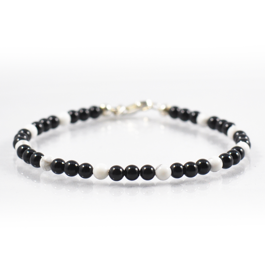 Black Onyx | Howlite Bracelet | Silver Lobster Clasp